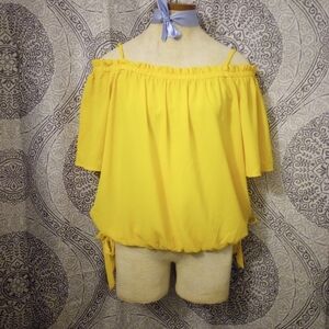 Zenobia Off Shoulders Tie Waist Yellow Plus Size Blouse Size 2XL